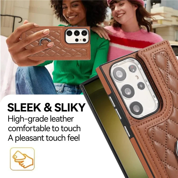 For Samsung Galaxy S24 Ultra Cell Phone Back Cover Pattern Printing Leather Stand