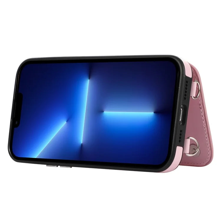 For iPhone 13 Pro Case RFID Blocking Card Slots Ring Kickstand Cover with Shoulder Strap