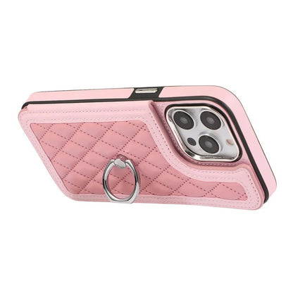 For iPhone 13 Pro Case RFID Blocking Card Slots Ring Kickstand Cover with Shoulder Strap