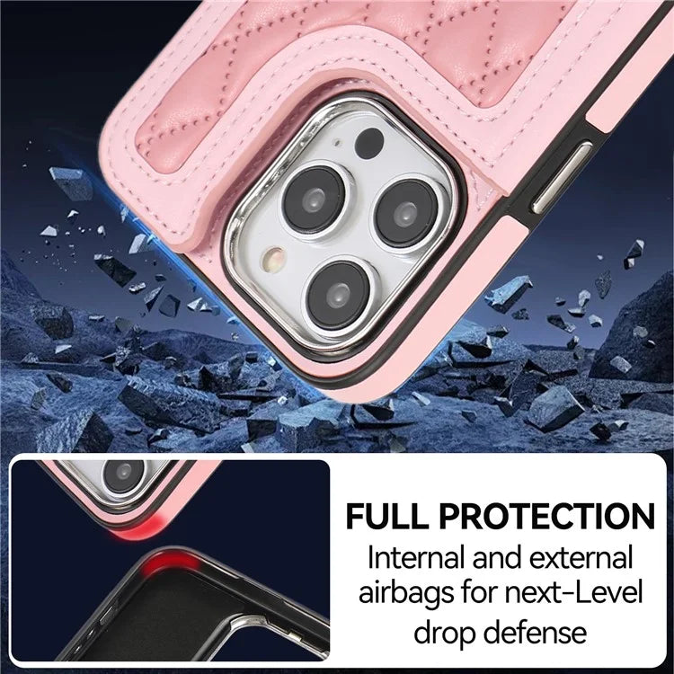For iPhone 13 Pro Case RFID Blocking Card Slots Ring Kickstand Cover with Shoulder Strap
