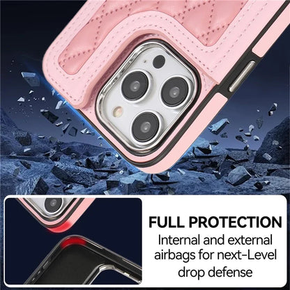 For iPhone 13 Pro Case RFID Blocking Card Slots Ring Kickstand Cover with Shoulder Strap