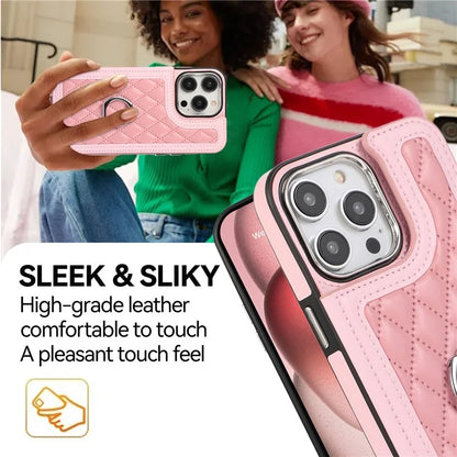 For iPhone 13 Pro Case RFID Blocking Card Slots Ring Kickstand Cover with Shoulder Strap