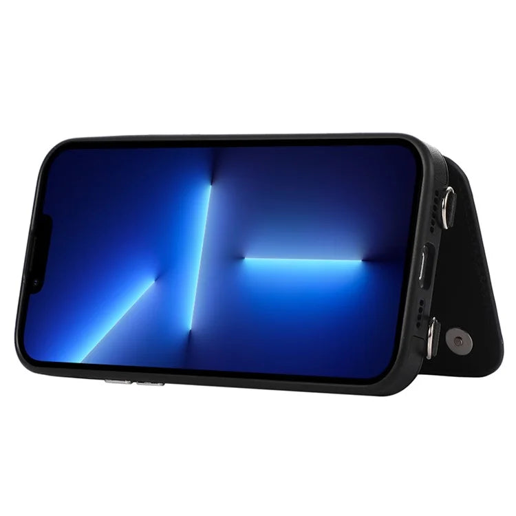 For iPhone 13 Pro Case RFID Blocking Card Slots Ring Kickstand Cover with Shoulder Strap