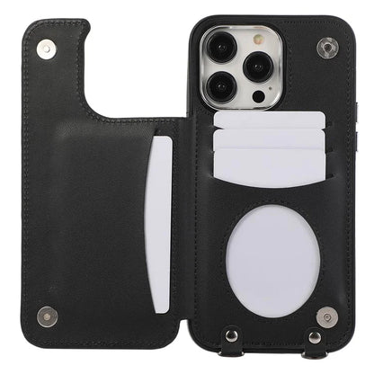 For iPhone 13 Pro Case RFID Blocking Card Slots Ring Kickstand Cover with Shoulder Strap