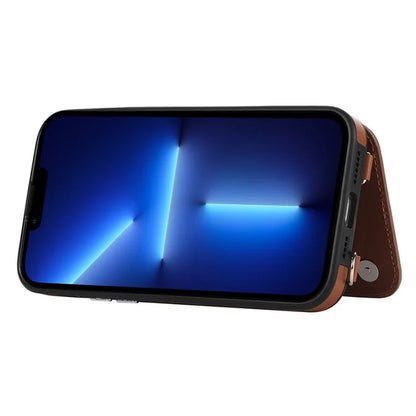 For iPhone 13 Pro Case RFID Blocking Card Slots Ring Kickstand Cover with Shoulder Strap