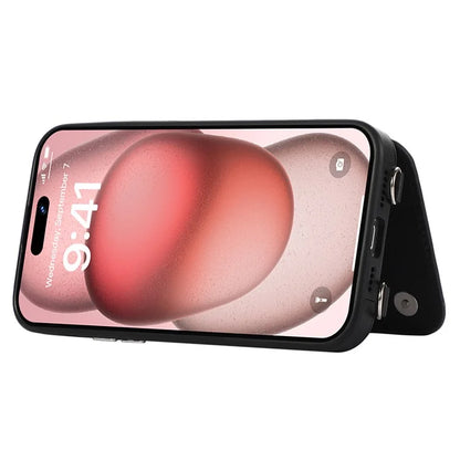 For iPhone 14 Pro Case RFID Blocking Card Slots Leather Coated TPU Cover with Shoulder Strap