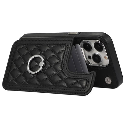 For iPhone 14 Pro Case RFID Blocking Card Slots Leather Coated TPU Cover with Shoulder Strap