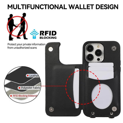 For iPhone 14 Pro Case RFID Blocking Card Slots Leather Coated TPU Cover with Shoulder Strap