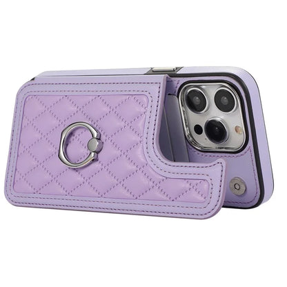 For iPhone 14 Pro Case RFID Blocking Card Slots Leather Coated TPU Cover with Shoulder Strap