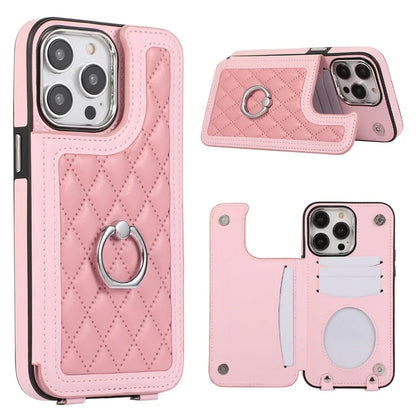 For iPhone 14 Pro Case RFID Blocking Card Slots Leather Coated TPU Cover with Shoulder Strap