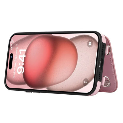 For iPhone 14 Pro Case RFID Blocking Card Slots Leather Coated TPU Cover with Shoulder Strap