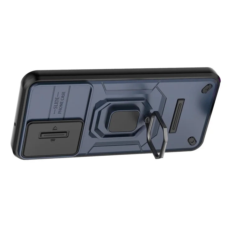 For Samsung Galaxy M15 5G Case with Slide Camera Cover Ring Kickstand PC+TPU Phone Protector