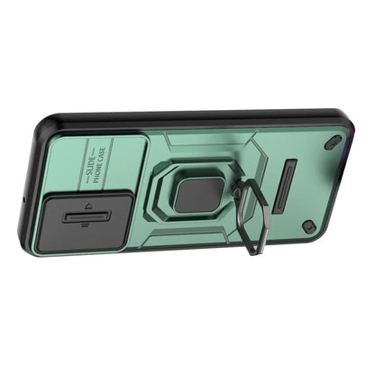 For Samsung Galaxy M15 5G Case with Slide Camera Cover Ring Kickstand PC+TPU Phone Protector