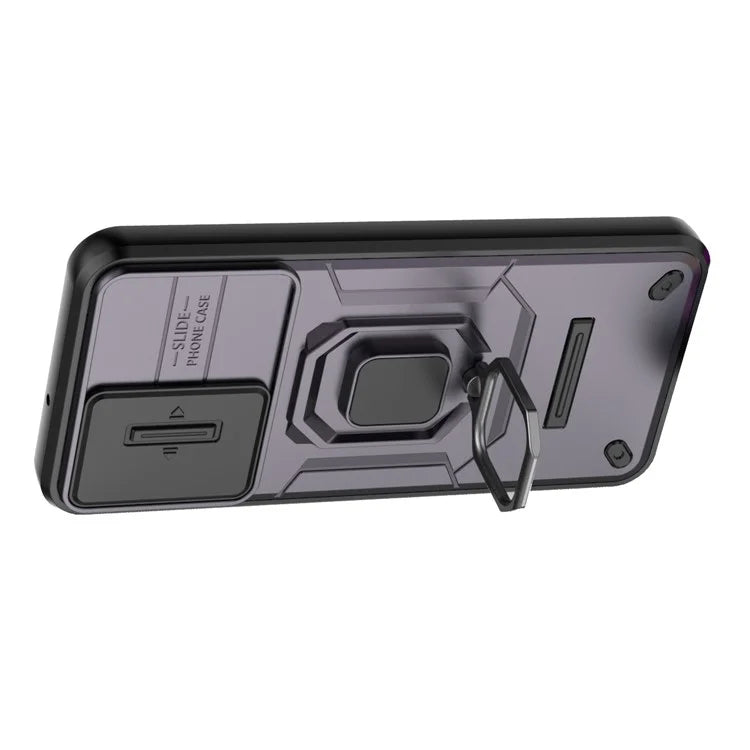 For Samsung Galaxy M15 5G Case with Slide Camera Cover Ring Kickstand PC+TPU Phone Protector
