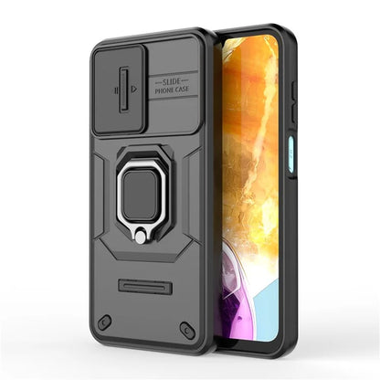 For Samsung Galaxy M15 5G Case with Slide Camera Cover Ring Kickstand PC+TPU Phone Protector