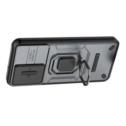For Samsung Galaxy M15 5G Case with Slide Camera Cover Ring Kickstand PC+TPU Phone Protector