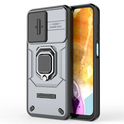 For Samsung Galaxy M15 5G Case with Slide Camera Cover Ring Kickstand PC+TPU Phone Protector