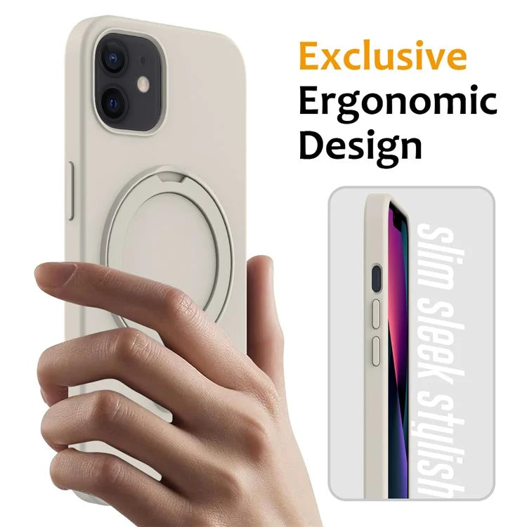 For iPhone 11 Magnetic Case with Ring Kickstand PC + Silicone Drop-Proof Phone Cover