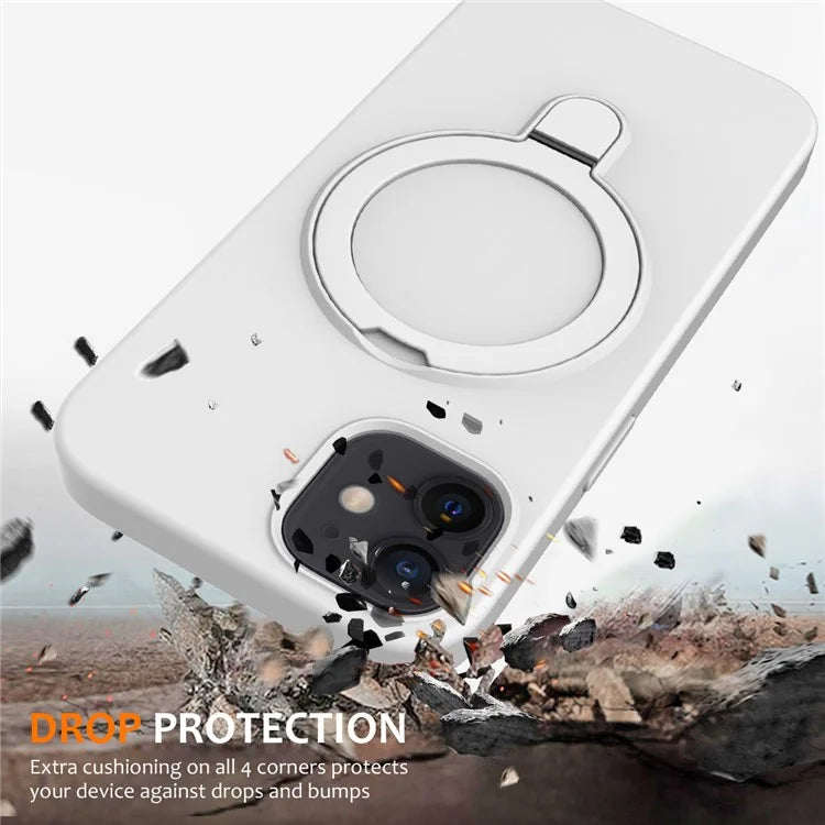 For iPhone 11 Magnetic Case with Ring Kickstand PC + Silicone Drop-Proof Phone Cover