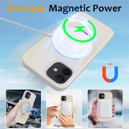 For iPhone 11 Magnetic Case with Ring Kickstand PC + Silicone Drop-Proof Phone Cover