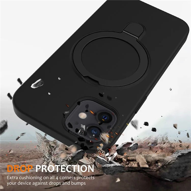 For iPhone 11 Magnetic Case with Ring Kickstand PC + Silicone Drop-Proof Phone Cover