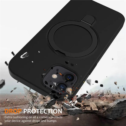 For iPhone 11 Magnetic Case with Ring Kickstand PC + Silicone Drop-Proof Phone Cover