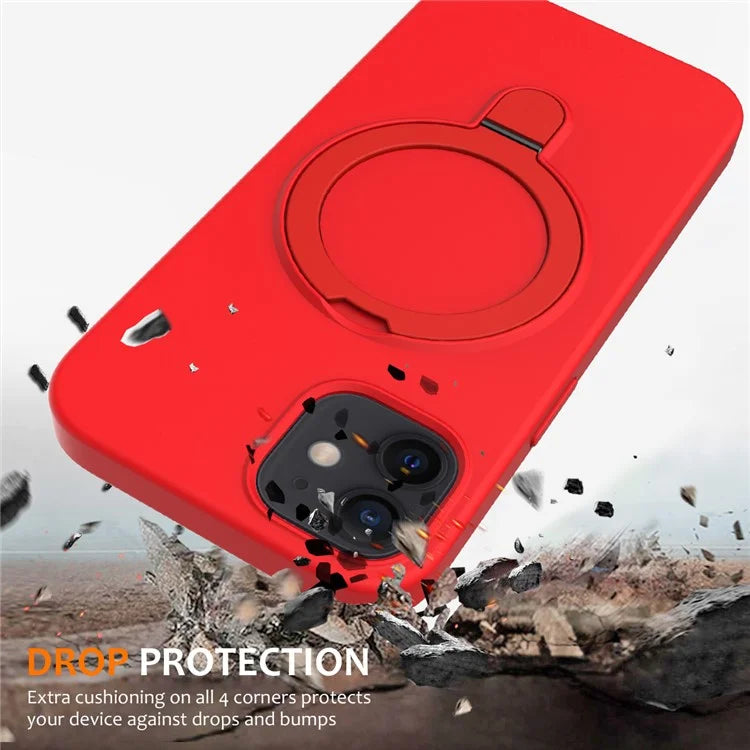 For iPhone 11 Magnetic Case with Ring Kickstand PC + Silicone Drop-Proof Phone Cover