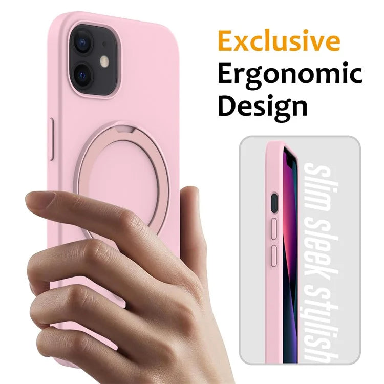 For iPhone 11 Magnetic Case with Ring Kickstand PC + Silicone Drop-Proof Phone Cover