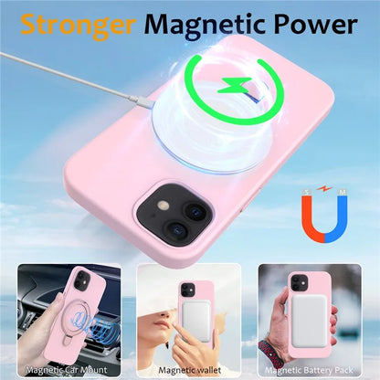 For iPhone 11 Magnetic Case with Ring Kickstand PC + Silicone Drop-Proof Phone Cover
