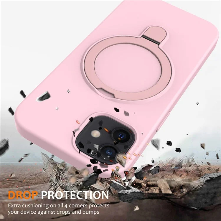 For iPhone 11 Magnetic Case with Ring Kickstand PC + Silicone Drop-Proof Phone Cover