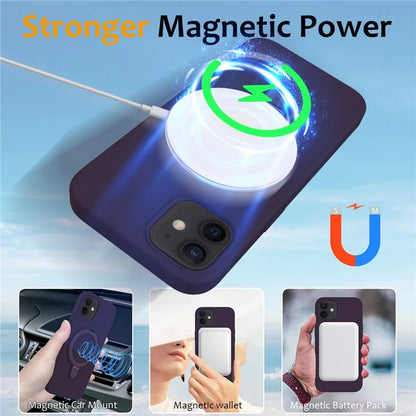For iPhone 11 Magnetic Case with Ring Kickstand PC + Silicone Drop-Proof Phone Cover