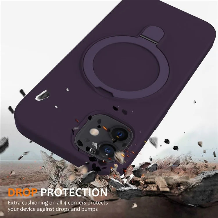 For iPhone 11 Magnetic Case with Ring Kickstand PC + Silicone Drop-Proof Phone Cover