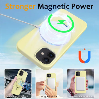 For iPhone 11 Magnetic Case with Ring Kickstand PC + Silicone Drop-Proof Phone Cover
