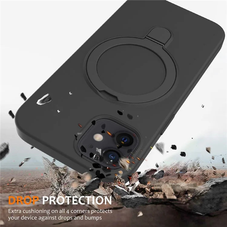 For iPhone 11 Magnetic Case with Ring Kickstand PC + Silicone Drop-Proof Phone Cover Grey