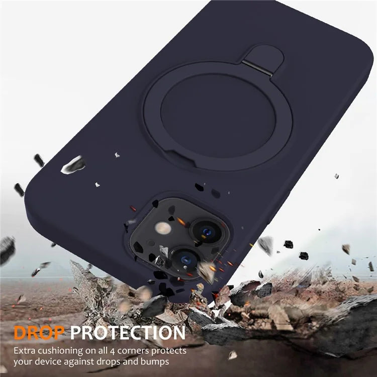 For iPhone 11 Magnetic Case with Ring Kickstand PC + Silicone Drop-Proof Phone Cover