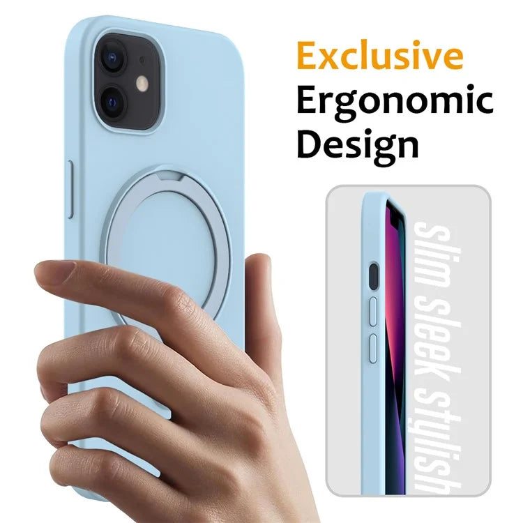 For iPhone 11 Magnetic Case with Ring Kickstand PC + Silicone Drop-Proof Phone Cover