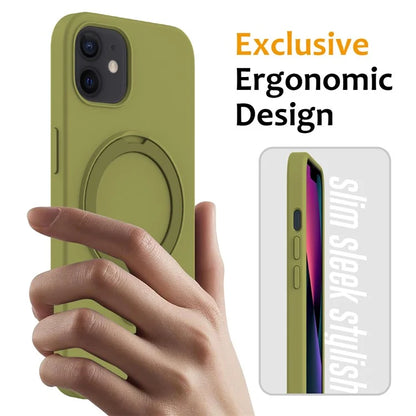 For iPhone 11 Magnetic Case with Ring Kickstand PC + Silicone Drop-Proof Phone Cover