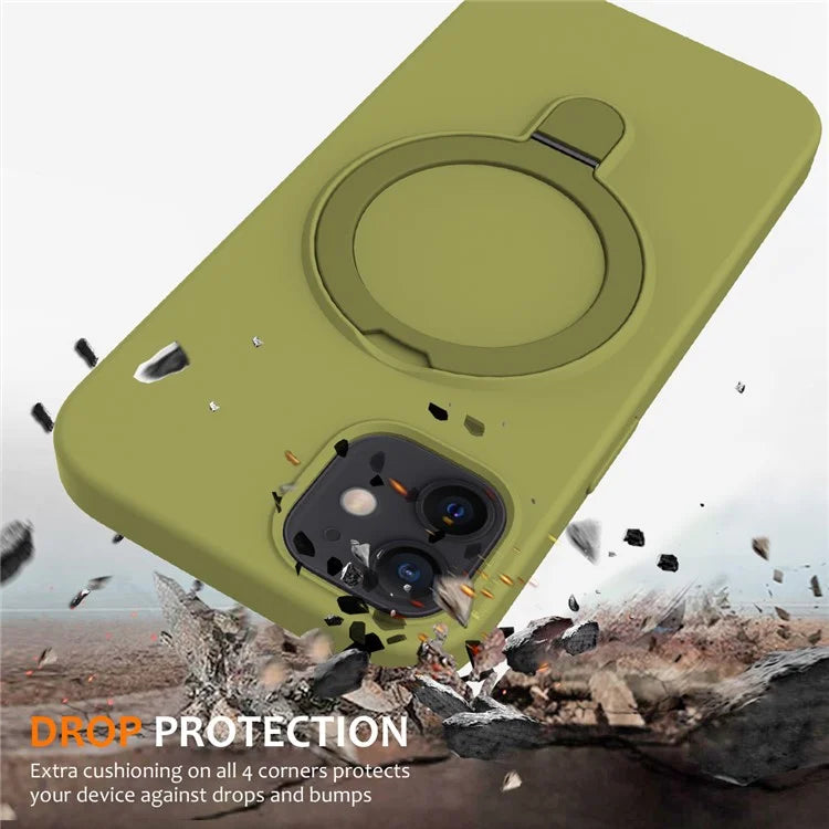 For iPhone 11 Magnetic Case with Ring Kickstand PC + Silicone Drop-Proof Phone Cover