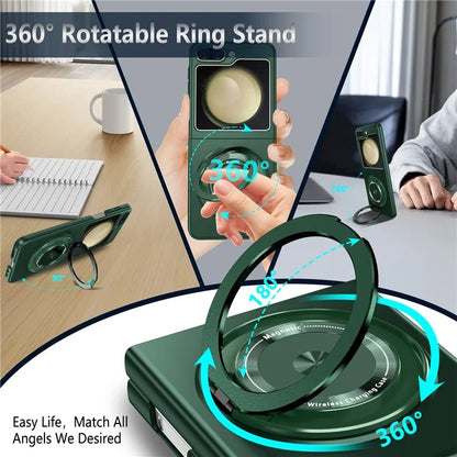 For Samsung Galaxy Z Flip5 5G Magnetic Case Invisible Kickstand PC+TPU Phone Coverish Green