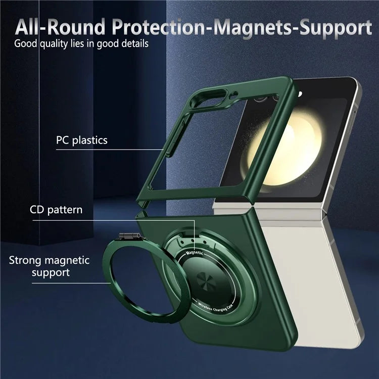 For Samsung Galaxy Z Flip5 5G Magnetic Case Invisible Kickstand PC+TPU Phone Coverish Green