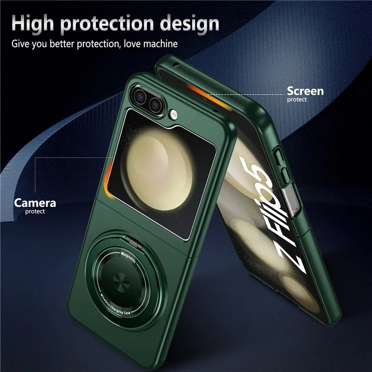 For Samsung Galaxy Z Flip5 5G Magnetic Case Invisible Kickstand PC+TPU Phone Coverish Green
