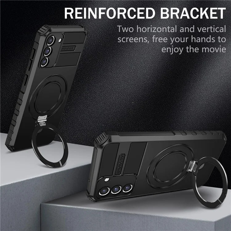 For Samsung Galaxy S21 FE 5G Magnetic PC+TPU Phone Case Finger Grip Kickstand Cover