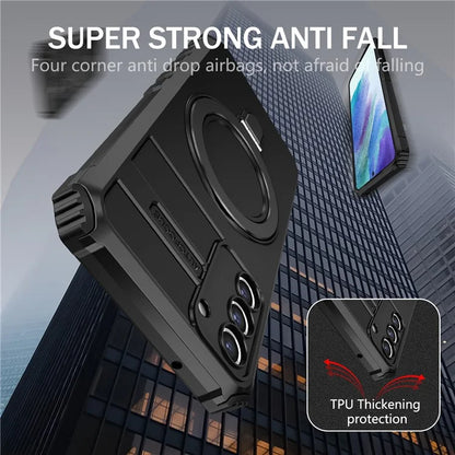 For Samsung Galaxy S21 FE 5G Magnetic PC+TPU Phone Case Finger Grip Kickstand Cover