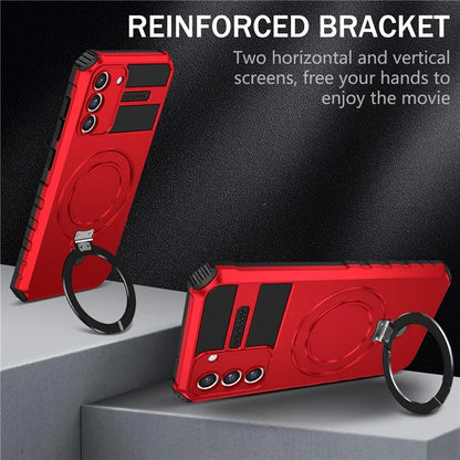 For Samsung Galaxy S21 FE 5G Magnetic PC+TPU Phone Case Finger Grip Kickstand Cover