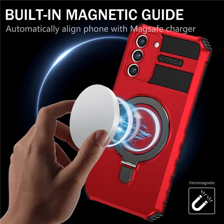 For Samsung Galaxy S21 FE 5G Magnetic PC+TPU Phone Case Finger Grip Kickstand Cover