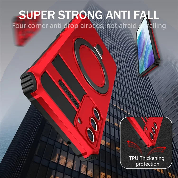 For Samsung Galaxy S21 FE 5G Magnetic PC+TPU Phone Case Finger Grip Kickstand Cover