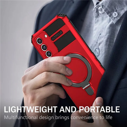 For Samsung Galaxy S21 FE 5G Magnetic PC+TPU Phone Case Finger Grip Kickstand Cover