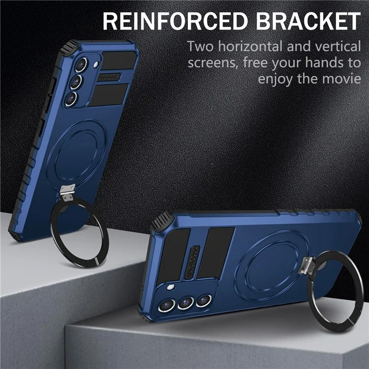 For Samsung Galaxy S21 FE 5G Magnetic PC+TPU Phone Case Finger Grip Kickstand Cover