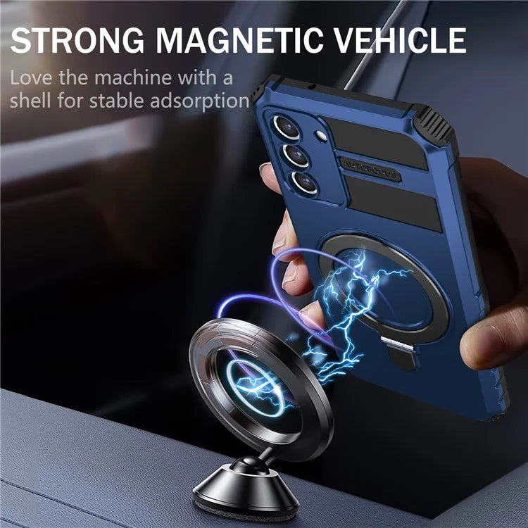 For Samsung Galaxy S21 FE 5G Magnetic PC+TPU Phone Case Finger Grip Kickstand Cover