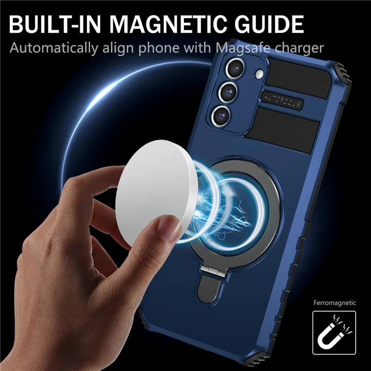 For Samsung Galaxy S21 FE 5G Magnetic PC+TPU Phone Case Finger Grip Kickstand Cover